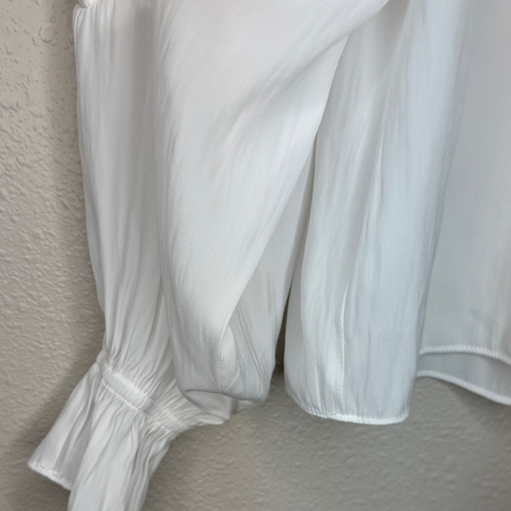 Ramy Brook White Blouse with Gold‎ Circular Accents Peasant Flowy Boho Fairy - S - Picture 6 of 10